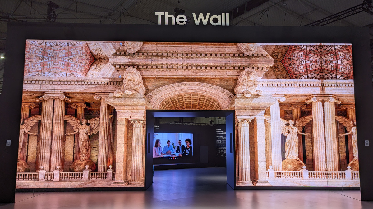 The Wall prominently placed at the entrance of the Samsung booth at ISE 2024 (Photo: invidis)