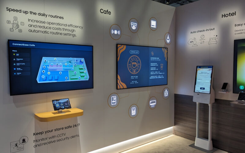 "Café" and "Hotel" were the use cases Samsung used to explain its Smartthings solution for B2B. (Photo: invidis)