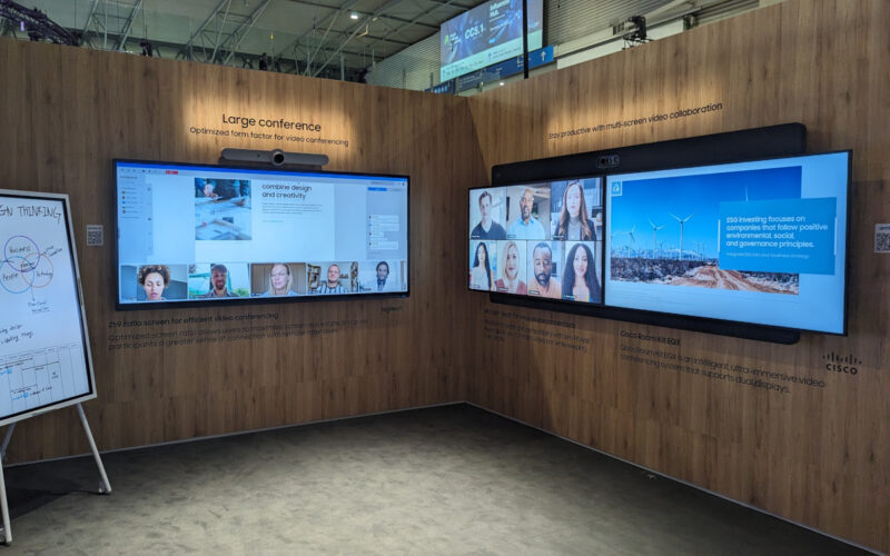 In the center: The new 105-inch QPD-5K display, on the right two displays with Cisco EQX setup (Photo: invidis)