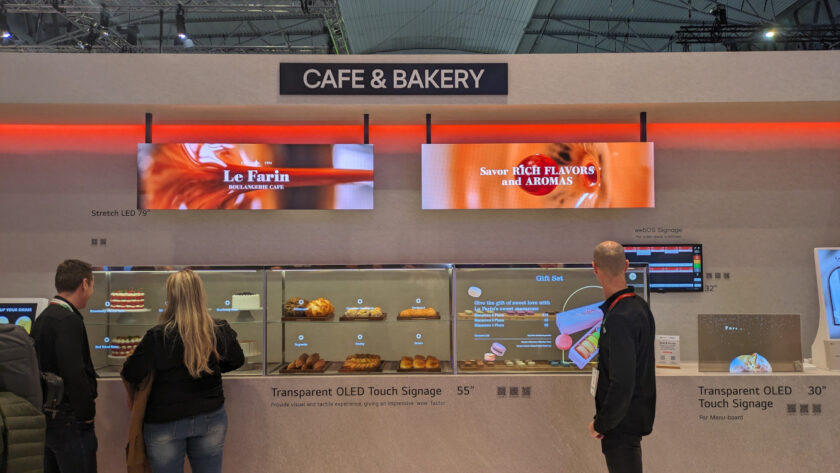LG's transparent OLED integrated into a coffee shop counter (Photo: invidis)