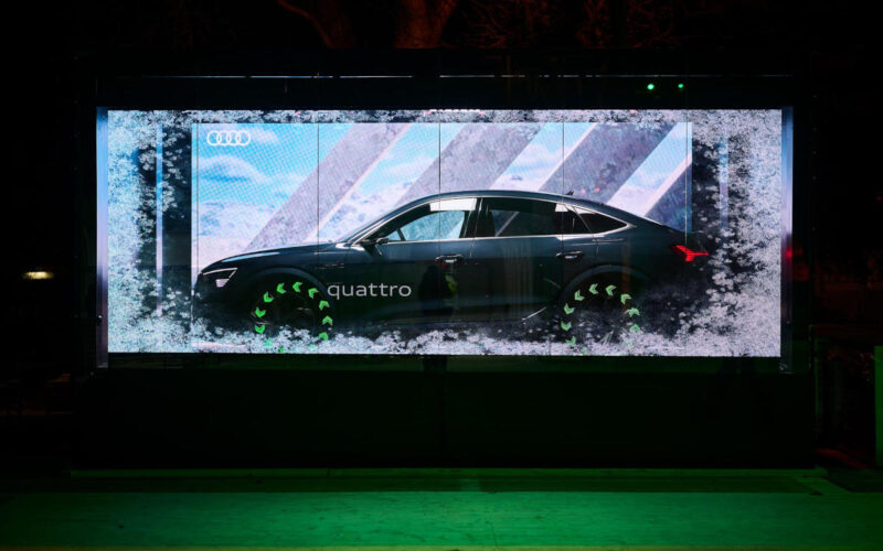 Audi presented its new Sportsback E-Tron behind a transparent LED on Vienna's Rathausplatz. (Image: Porsche Media & Creative)
