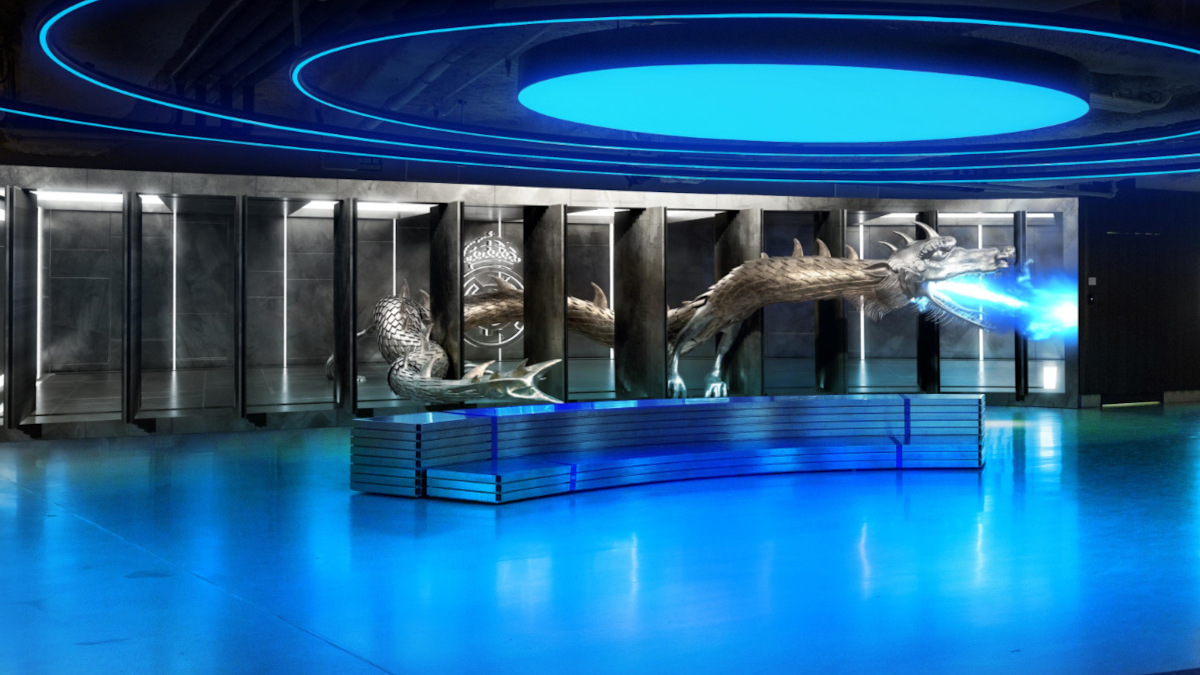 This dragon created by Trison Necsum moves across a multi-part curved LED wall in the new Real Madrid flagship store. (Photo: TRISON NECSUM)