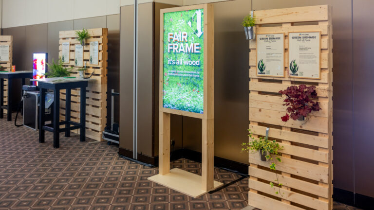 One of the top 14 Green Signage solutions featured at DSSE 2024: First Impression's Fairframe - a display casing made of sustainably sourced wood (Photo: Maarten Schuth/invidis)