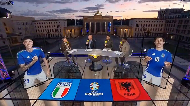 BBC's outdoor studio in front of Berlin's Brandenburg Gate (Image: BBC/ROE)