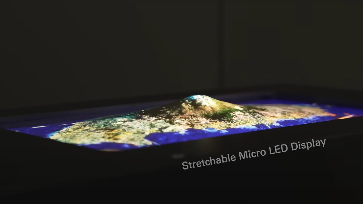 To showcase the stretchable screen, Samsung Display applied it to a 3D model of Jeju Island. (Photo: Samsung Display/Screenshot)