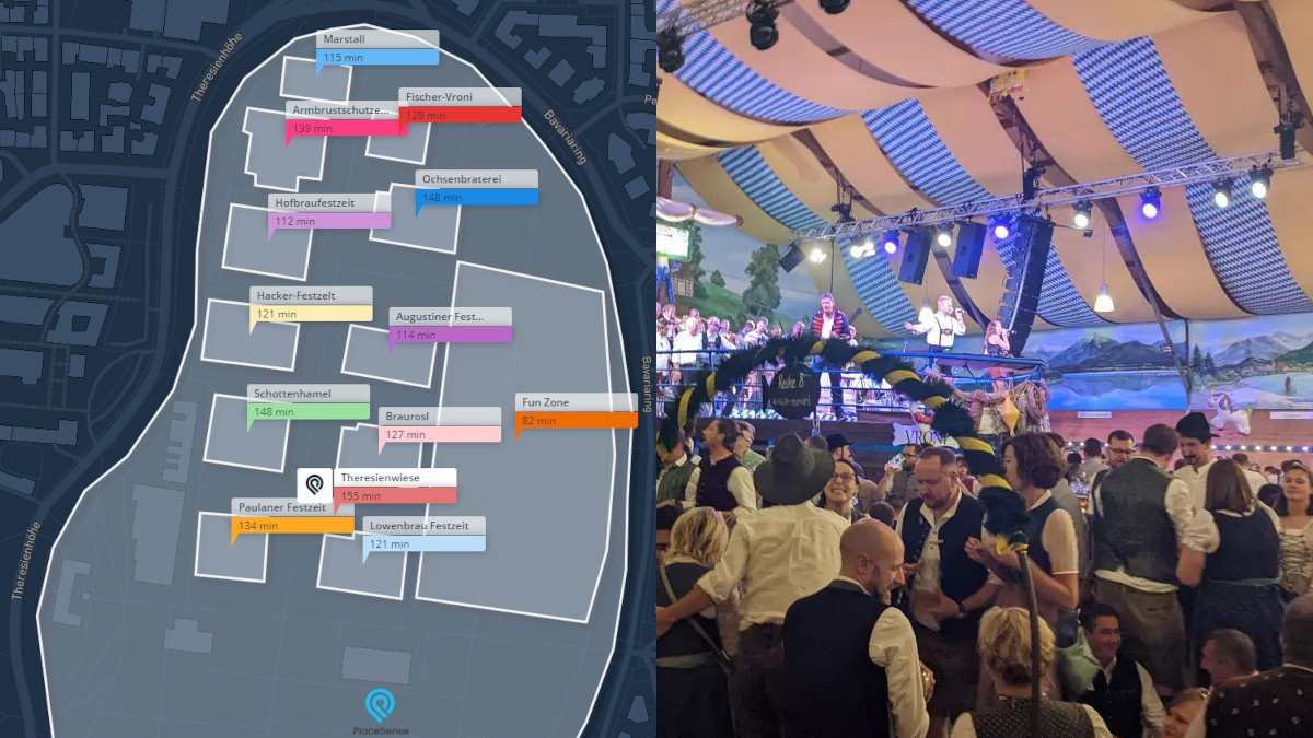 Which Oktoberfest tent do revelers stay in the longest? Placesense and Planus Media analyzed mobile data to find out. (Photos: Left: Placesense; Right: invidis)