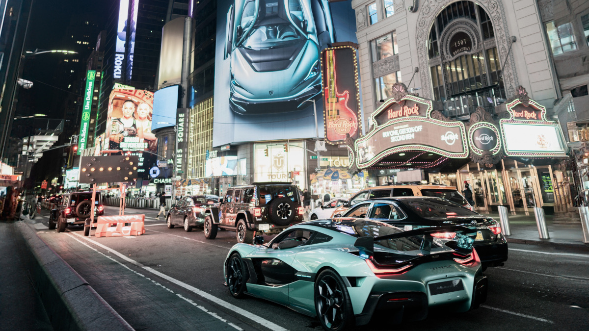 Rimac showcased its latest hypercar against the iconic backdrop of New York's Times Square. (Photo: Rimac)