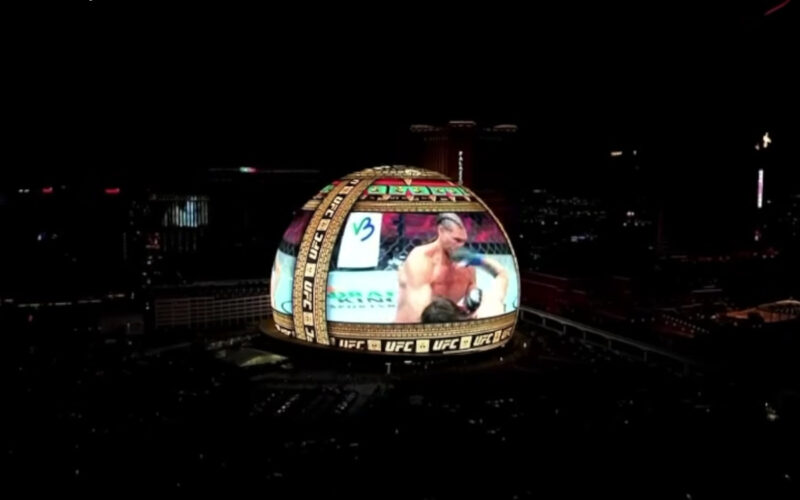 One of the Noche UFC fights displayed on the Exosphere (Photo: UFC/Screenshot)