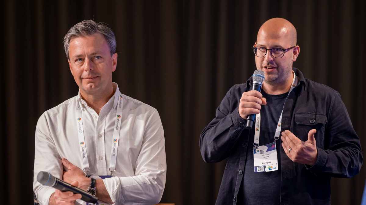 Pontus Meijer, CEO of Visual Art, (left) and Johan Lind, CEO of Vertiseit, at the DSSE Conference 2024 in Munich (Photo: invidis)