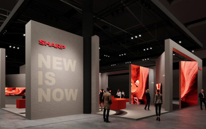 Sharp's ISE booth without NEC blue (Image: Sharp NEC Display Solutions Europe)