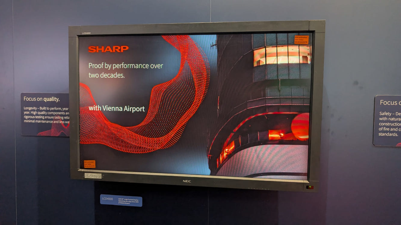 20 year old display at Sharp's ISE booth (Image: invidis)