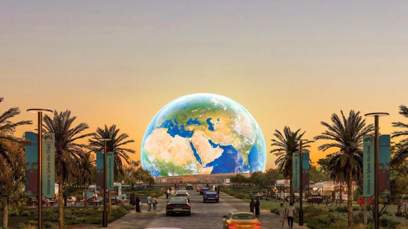 Sphere Abu Dhabi rendering on Yas Island, where the immersive entertainment venue is expected to open by the end of 2029 (Image: Sphere Entertainment)