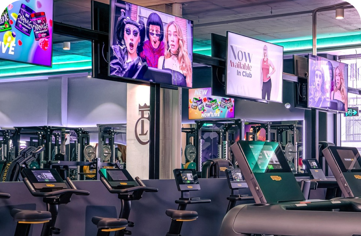 Screens powered by Fusion Signage in Fitness Cartel Gym (Image: Fusion Signage)