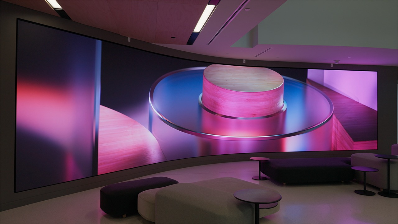 Animated content created by Fivestone Studios runs across the curved LED wall at Lenovo's Executive Briefing Center, supporting customer briefings and technology demonstrations (Image: Firestone Studios)
