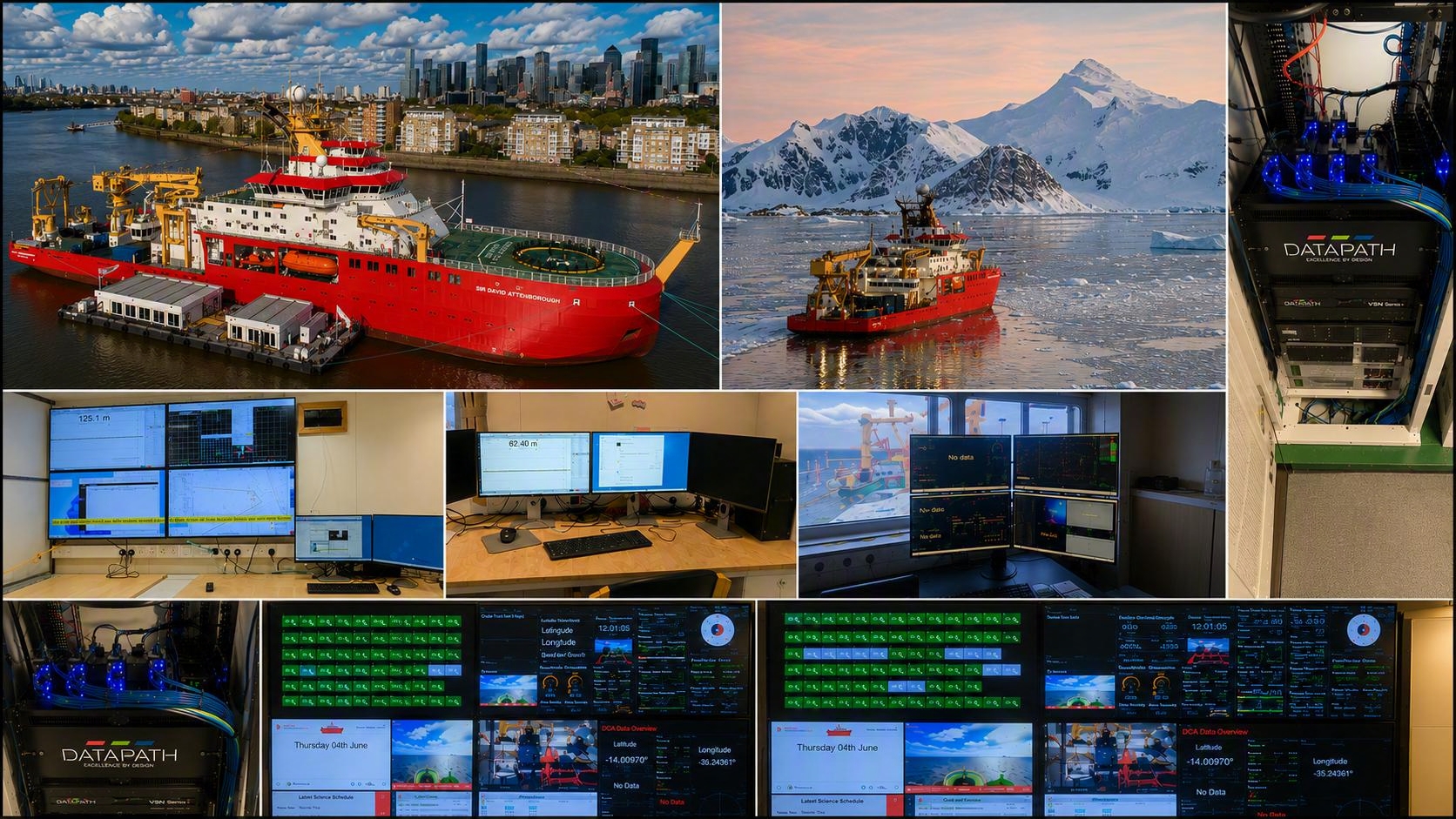 Control Rooms: Datapath’s Aetria Powers Visual Operations Aboard Research Vessel - The RRS Sir David Attenborough and selected onboard monitoring, networking and visualization systems that support scientific operations using Datapath's Aetria platform. (Images: British Antarctic Survey/Datapath)
The RRS Sir David Attenborough and selected onboard monitoring, networking and visualization systems that support scientific operations using Datapath's Aetria platform. (Images: British Antarctic Survey/Datapath)