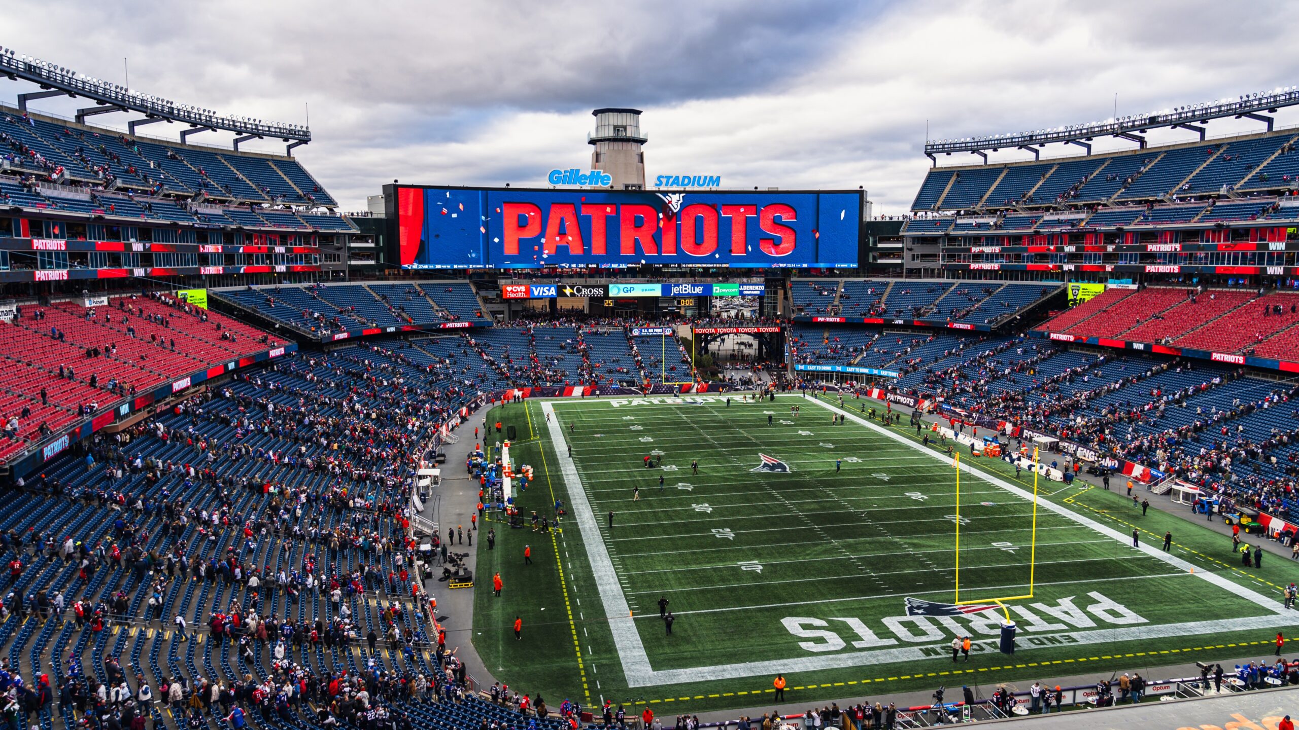 Gillette Stadium features one of the NFL's largest end-zone LED videoboards, installed by Daktronics. The venue will host matches during the 2026 Fifa World Cup (Image: Daktronics)