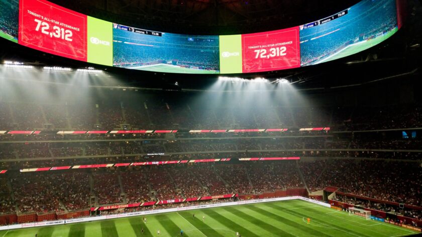 Mercedes-Benz Stadium's Daktronics Halo Board spans 58 feet high and 1,075 feet in circumference, creating one of the world's largest 360-degree LED displays and a centrepiece of the fan experience during the 2026 Fifa World Cup (Image: Daktronics)