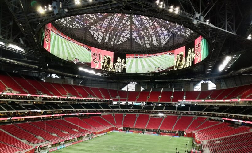 The 58-foot-high, 1,075-foot-circumference Daktronics Halo Board at Mercedes-Benz Stadium exemplifies the increasingly immersive LED technology that is greeting fans at the 2026 Fifa World Cup (Image: Daktronics)