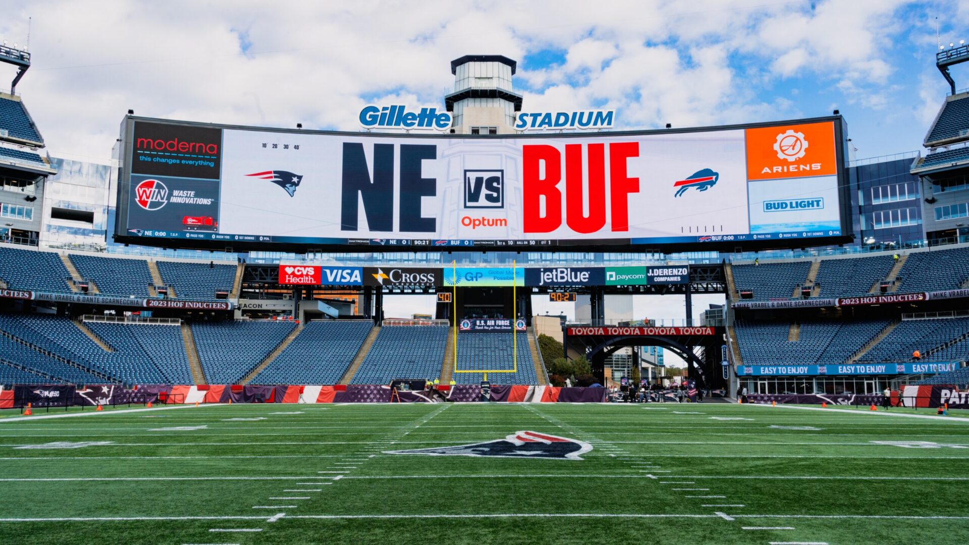Gillette Stadium's giant Daktronics end-zone videoboard is one of the venue's signature LED features and will support match presentation and fan engagement during the 2026 Fifa World Cup (Image: Daktronics)