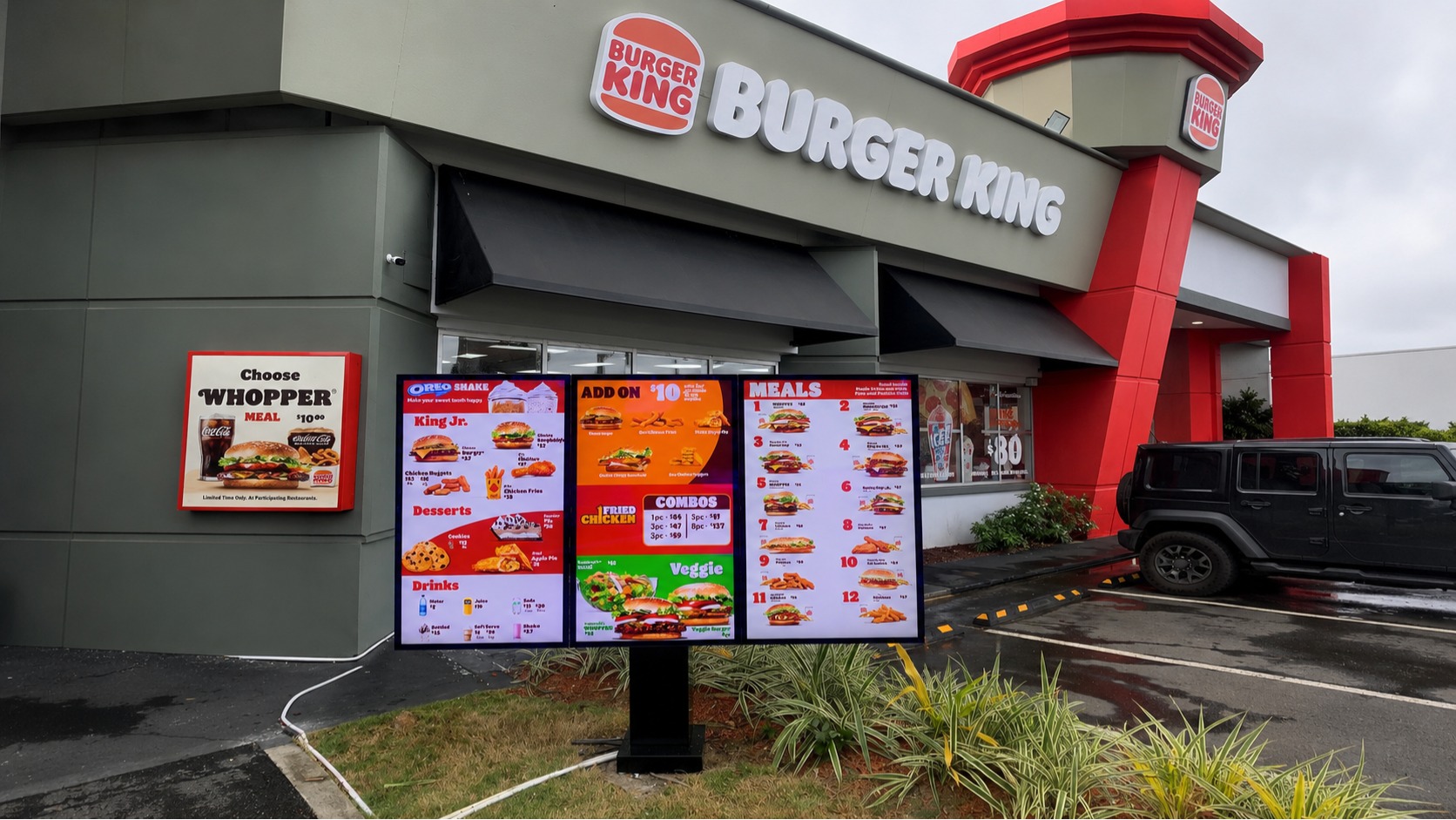 Digital Signage: Palmer Digital Group Named Approved Burger King Menu Board Supplier - Palmer Digital Group’s outdoor digital menu board system at a Burger King restaurant (Image: Palmer Digital Group)
Palmer Digital Group’s outdoor digital menu board system at a Burger King restaurant (Image: Palmer Digital Group)