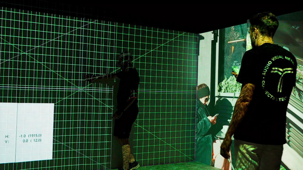 Tateside technicians align and map the projection surfaces during installation of the Trillium immersive experience. (Image: Tateside)