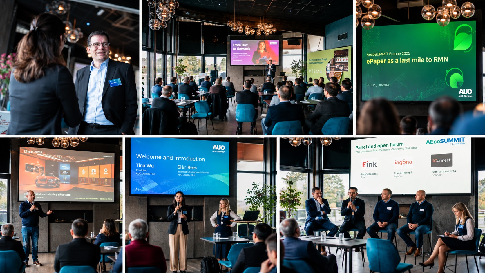 Presentations and panel discussions at AUO Display Plus's AecoSummit Europe 2026 explored e-paper technology, retail media applications and the partnerships needed to accelerate commercial adoption (Images: AUO Display Plus)