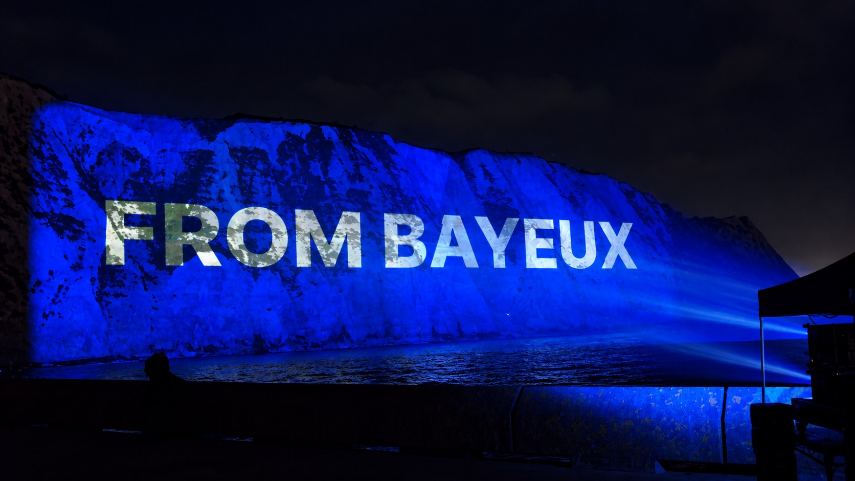 The White Cliffs of Dover became a giant projection canvas for imagery and messages marking the Bayeux Tapestry’s return to England (Image: Panasonic/Pixel Sharp)