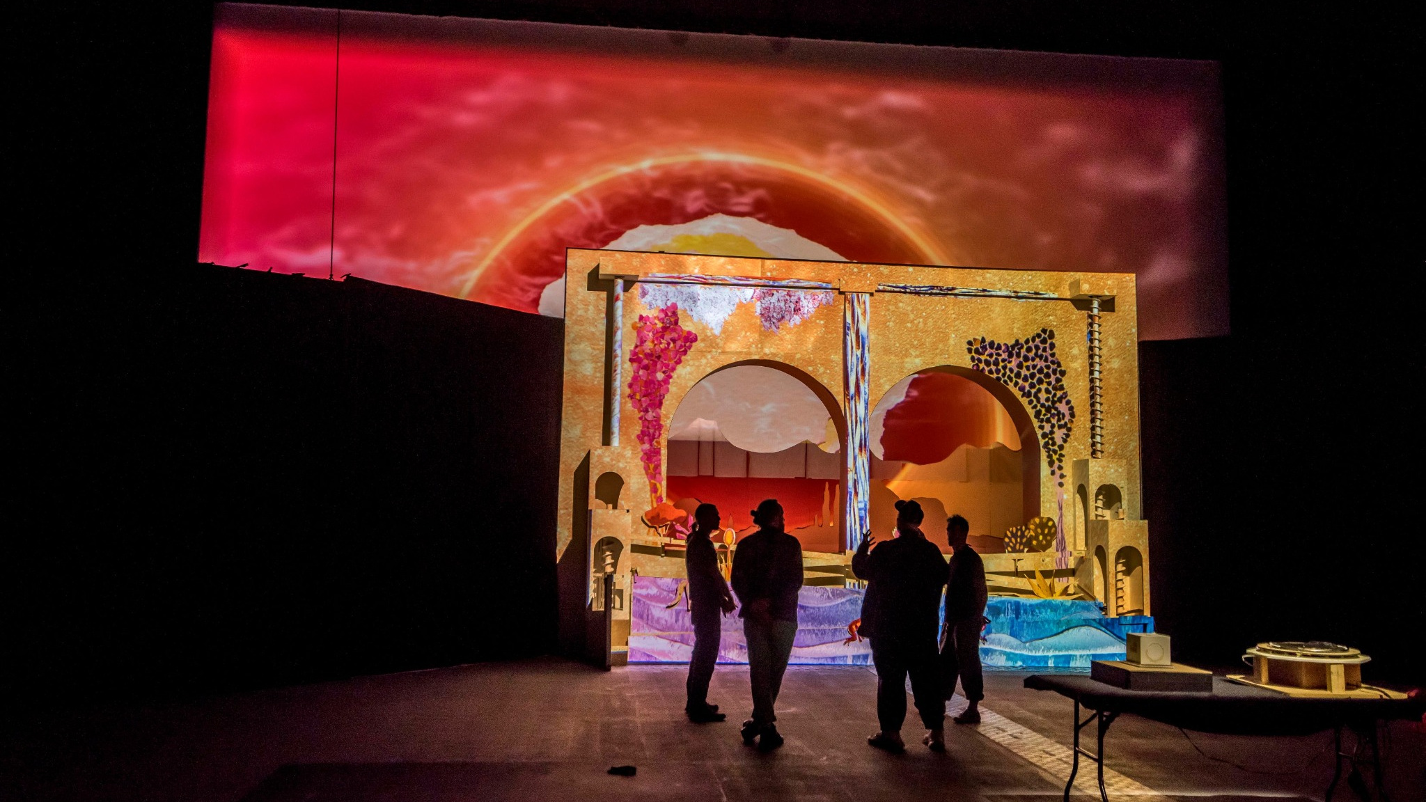 Projection adds digital imagery to a theatrical set during a Factory International artist takeover event (Image: Chris Payne)