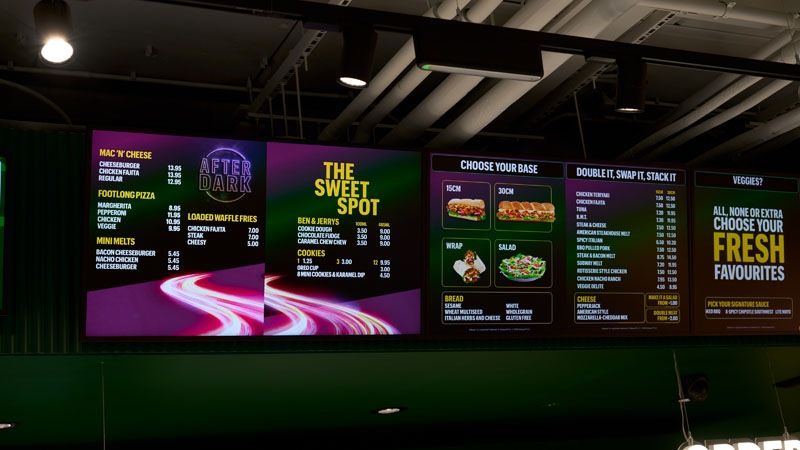 Digital menu boards at participating Subway restaurants switch to an evening menu as part of the company's After Dark concept (Image: Jan Keiser)