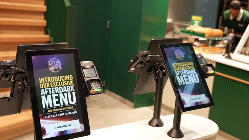 Self-order kiosks promote Subway's After Dark menu, giving customers another way to browse and order evening meals (Image: Jan Keiser)
