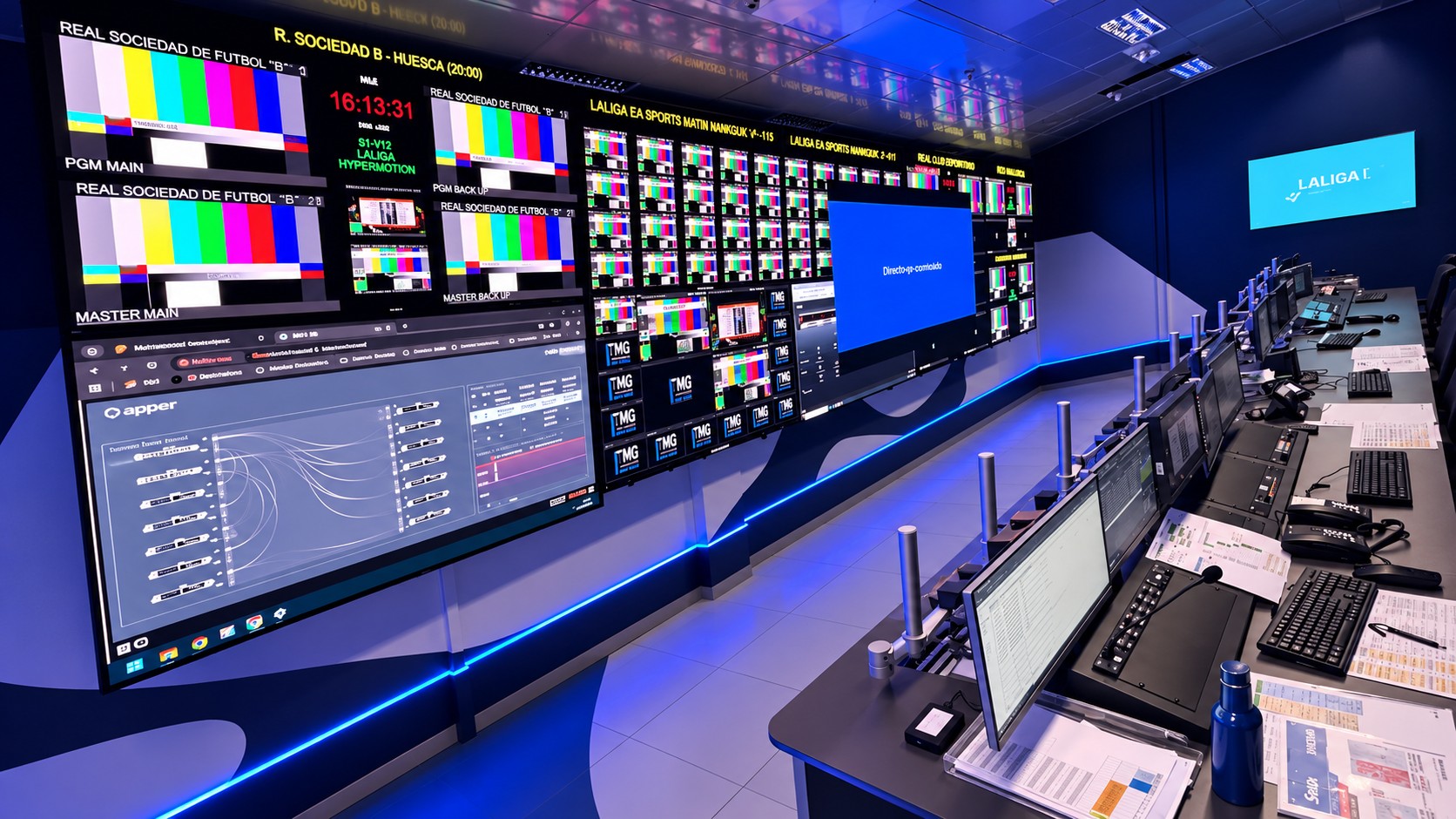 Control Rooms: Telefónica Adds 23-Square-Meter LED Wall To Monitoring Hub - Alfalite’s fine-pitch LED wall provides a seamless canvas for monitoring multiple broadcast feeds at Telefónica’s operations center in Madrid (Image: Alfalite)
Alfalite’s fine-pitch LED wall provides a seamless canvas for monitoring multiple broadcast feeds at Telefónica’s operations center in Madrid (Image: Alfalite)