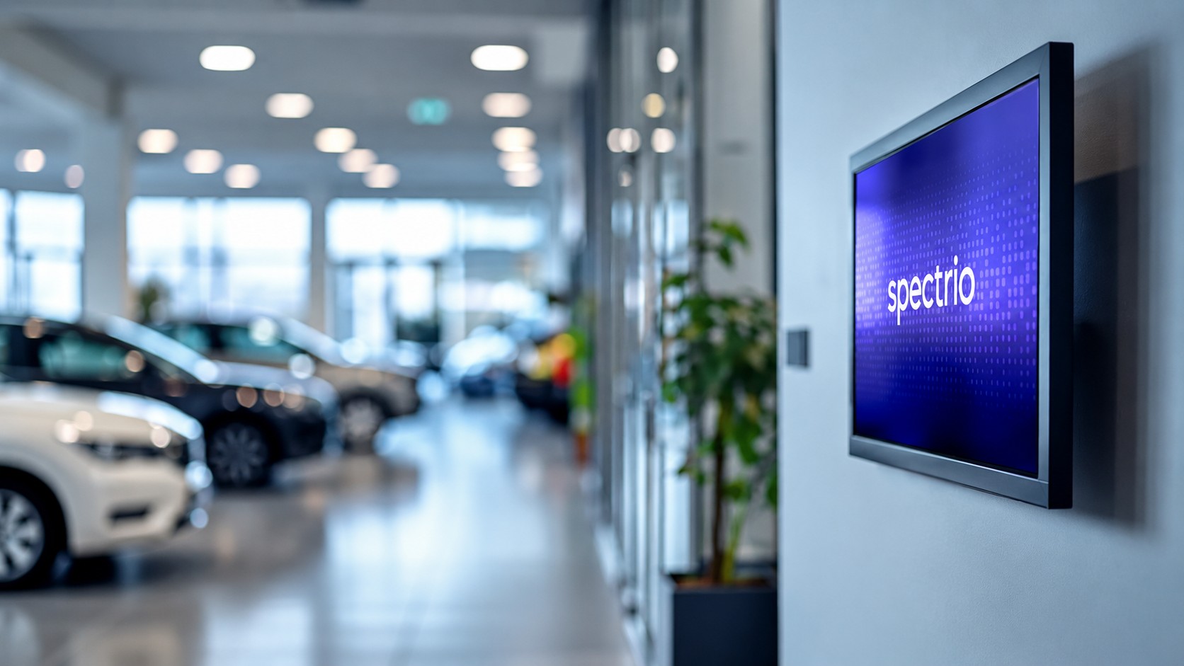 A Spectrio digital signage display in an automotive showroom. The company's partnership with signageOS aims to simplify hardware management across dealership networks (Image: Spectrio)