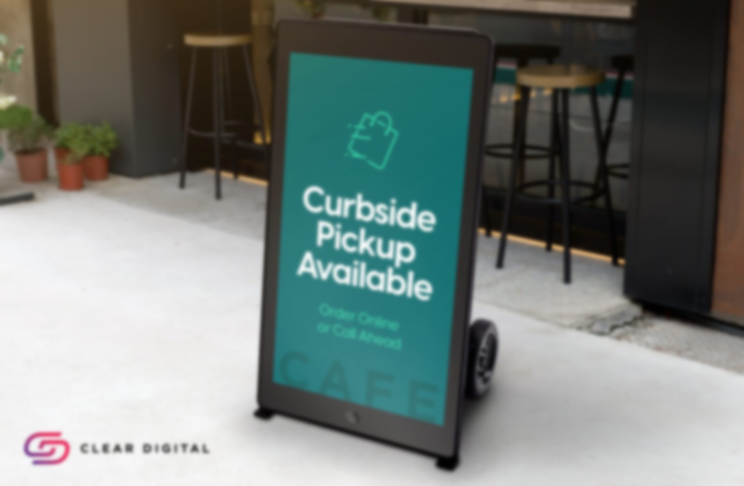 Battery-Powered Sandwich Board Wheels Outside Shops To Attract, Control Foot Traffic