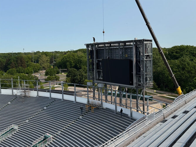 Score board construction at Spartan Stadium (Image: SNA Displays)