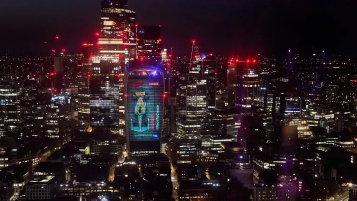 Lenove/F1 projection mapping on Fenchurch Building in London (Image: Lenovo)