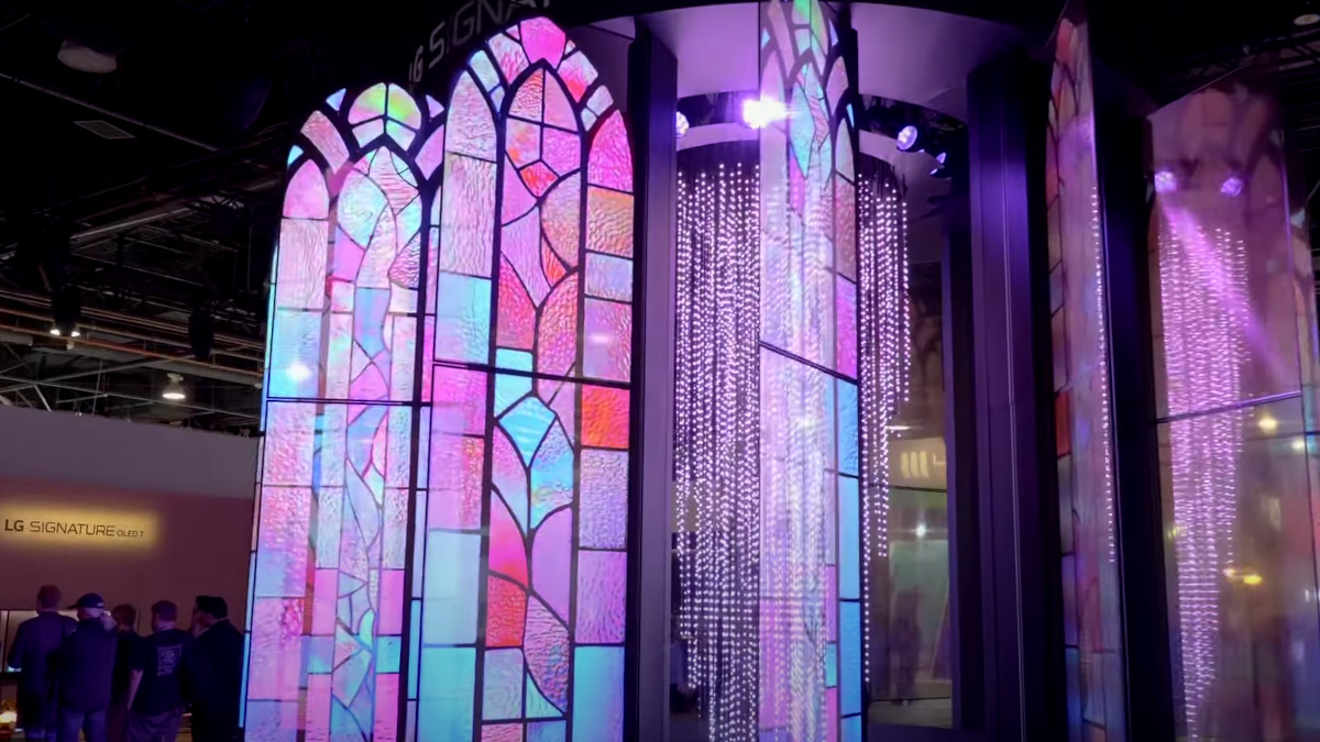 Omdia Forecasts $100M Transparent Display Market by 2032 - LG's transparent OLED tower at CES 2025 (Image: Screenshot) LG's transparent OLED tower at CES 2025 (Image: Screenshot)