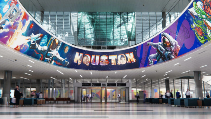 Cylinder LED display at Houston airport's Terminal E (Image: Gentilhomme)