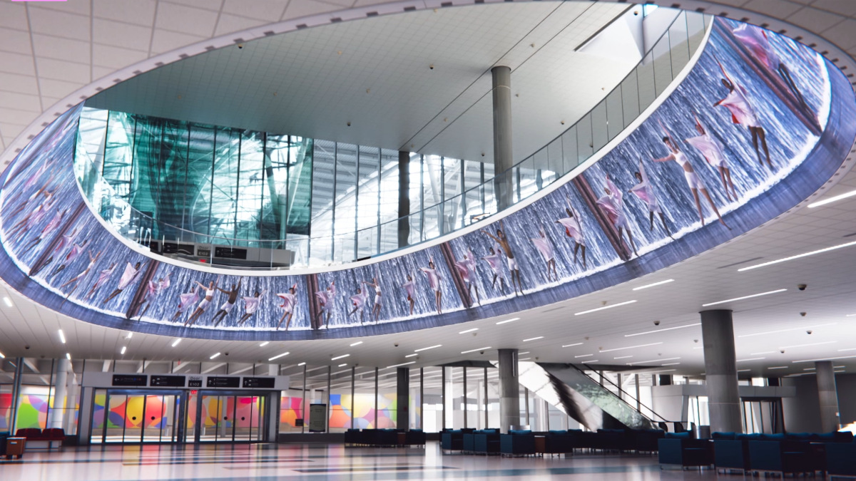 Cylinder LED display at Houston airport's Terminal E (Image: Gentilhomme)